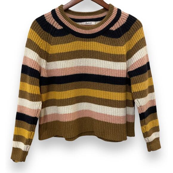 Madewell Tilden Merino Wool Blend Stripe Pullover Sweater Sz XS Chunky Knit - Picture 1 of 5